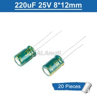 20pcs Capacitor 220uF 25V Through Hole Electro Electrolytic Capacitor 25V220uf 220uF25V 6.3*12mm 8*1