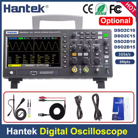 Hantek Digital Oscilloscope DSO2C10 DSO2D15 2-channels 100Mhz 150Mhz 1GS/s FFT+decode+ 25MHz Signal 