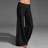 Women Cotton Linen Pants Joggers For Women Casual Drawstring Pants Petite Wide Leg Trousers Elastic Waist Long Pant Elastic Pant