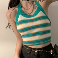 Summer Slim-fit Striped Halter Neck Camisole Women's Outerwear Knitted Top BE