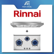 RINNAI RH-S269-SSR 90CM STAINLESS STEEL SLIMLINE HOOD + RINNAI RB-983S FLEXIHOB 88CM 3 BURNER STAINLESS STEEL BUILT-IN GAS HOB