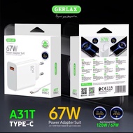 Power Adapter Suit Charger ORIGINAL GERLAX (A31T) XIAOMI 67W USB Type-C Cable Fast Charging