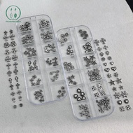 [Chicnest] 60Pcs/12 Grids Mixed 3D Punk Silver Heart Cross Metal Manicure Nail Decoration Retro Diff