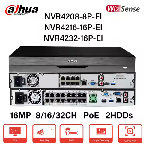 Dahua 8/16/32 CH NVR 8/16PoE Video Recorder 4K IP Camera Security System 2HDDs H.265 NVR4208-8P-EI N
