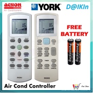 York Daikin Acson replacement air cond air conditioner remote control dgs01 ecgs01 apgs02 awm07g awm09g ecgs02
