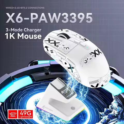 ATTACK SHARK X6 Lightweight Wireless Gaming Mouse with RGB Backlight Charging Base,Tri-Mode,26K DPI,