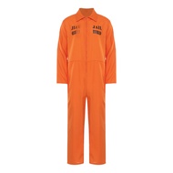 Fldy Mens Womens Halloween Orange Prisoner Convict Cosplay Costume Jail Overalls Jumpsuit Lapel Jail