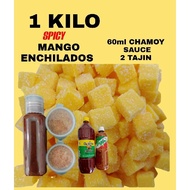 (Free JAR/TUB)1 Kilo SPICY MANGO GUMMIES ENCHILADOS with CHAMOY SAUCE & TAJIN w/ SPICY POWDER