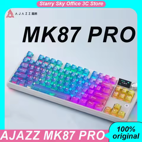 AJAZZ MK87 PRO Wireless Tri-mode Mechanical Keyboard 87Keys 10000mAh Dual 8K TFT Screen Gasket PC Es