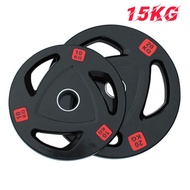 Olympic Barbell 5cm Hole 15 kg Weight Plate Tri Grip Rubber Coated Iron Handhold Dumbbell Barbell Ba