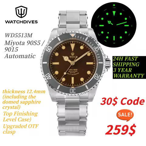 Watchdives WD5513M Men Automatic Dive Watch Miyota 90S5 Sapphire 200M Waterproof 40.7mm BGW9 Luminou