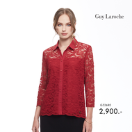 เสื้อผู้หญิง เสื้อเชิ้ตผู้หญิง Guy Laroche Shirt เสื้อเชิ้ต แขนยาวลูกไม้เรียบหรู สีแดง (GZ26RE)