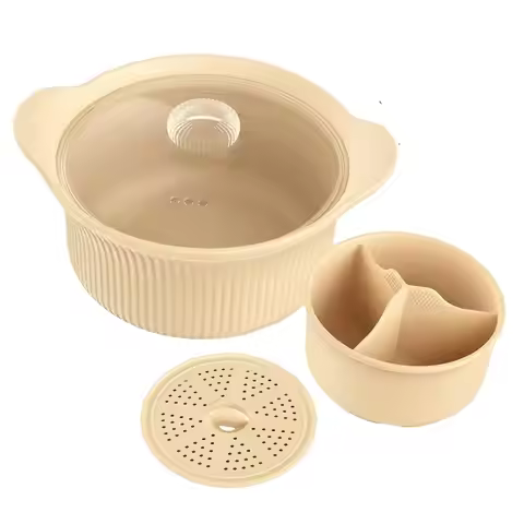 ABYP 42Oz Microwave Silicone Steamer 3 Compartmented, Large Microwave Pot With Handle & Lid For Vege