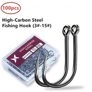 100Pcs Fishing Hook Set Strong Carbon Steel Saltwater Freshwater Sharp Fishing Circle Jig Hooks