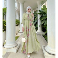 KAFTAN SOFT GREEN SILK SUTRA SHALDA BATIK KEREN BERKUALITAS/gamis lebaran 2023