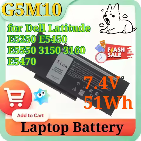 New G5M10 7.4V 51Wh Li-Polymer Replacement Laptop Battery 0WYJC2 8V5GX R9XM9 for Dell Latitude E5250