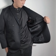 jas cowok blazer pria tuxedo abu tua dan hitam semiwool double breasted slimfit
