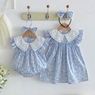 Baby Girl Doll Collar Floral Flying Sleeve Sisters Outfit