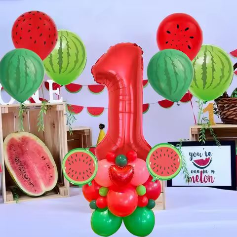 31pcs Watermelon Balloons Tower 32inch Red Number Balloon for Kids Summer Watermelon Happy Birthday 