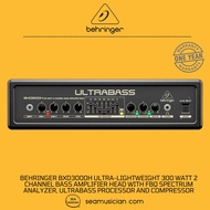 BEHRINGER BXD3000H ULTRA-LIGHTWEIGHT 300 WATT 2 CHANNEL BASS AMPLIFIER HEAD WITH FBQ SPECTRUM ANALYZ