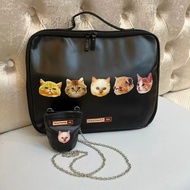 3ce Co-Branded Black Messenger Bag Cat Laptop Bag Chain Bag