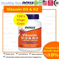 ♧readystock NOW Foods, Vitamin D-3  K-2 120 Veg Capsules (Vitamin D3  K2, D3 K2 Bone, Calcium Absorption, joint)❀