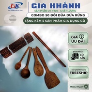 đũa đũa ăn cơm đũa gỗ Gia Khánh-combo 50 đôi đũa Dừa rừng tự nhiên tặng kèm 5 Dụng Cụ Nhà Bếp Gỗ
