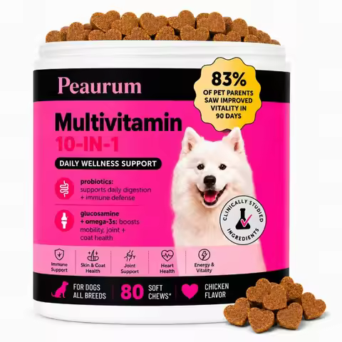 Peaurum dog 10-in-1 multi-vitamin chewable tablets, 80 pieces per bottle in chicken flavor