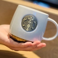 Ceramic Mug Starbucks Cup in gift boxes Coffee Cup Mermaid Brass Bronzing premium texture (With Starbucks golden logo)