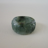 Burma Jade Ring Jadeite Carved Ancient Chinese Coin Pattern In Band Size 19.6mm no.59-61 Beautiful W