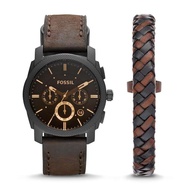 [Powermatic] Fossil Men'S Fs5251Set Machine Chronograph Dark Brown Leather Watch &amp; Bracelet Box Set (Black &amp; Brown)