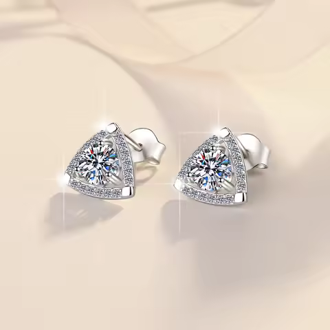Triangle Shield Stud Earrings Women's 0.5CT Moissanite PT950 Platinum - Platinum shield studs, datin