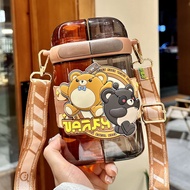 IO0W Eggboy Party Plastic Cup Girl Cute Double Drinking Cup Square Summer Flat Water Bottle Portable