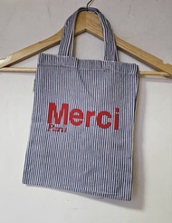 Merci Paris Tote Bag Hickory Navywhite 帆布袋