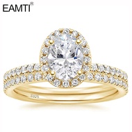 EAMTI Cubic Zirconia Bridal Rings 925 Sterling Silver Sets Oval Cut CZ Engagement Rings 1.5CT Weddin