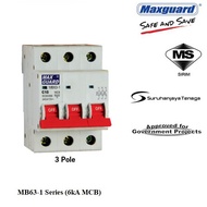 Maxguard 6A 10A 16A 20A 32A 40A 63A 3 Pole 6kA MB63-1 Type C MCB