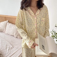 ∏﹉№Korean Long Sleeve Cotton Sleepwear Pajama Set For Women Nightwear