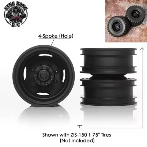 KingKong RC Metal 1.75" Rear Wheels for 1/12 1/14 R/C Soviet ZIS-150/CA10/Tamiya Truck 4-Spoke Hole 