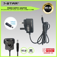 7-STAR* 5V 2.5A - 3A AC DC Power Supply Adaptor 3PIN UK PLUG Adapter 5.5mm x 2.1mm |1.5M |SAFETY MAR