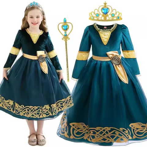 Girls Merida Cosplay Princess Dress Children Stage Performance Clothes Kids Halloween Carnival Party