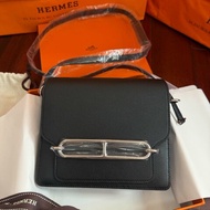 全新品 愛馬仕/Hermès Roulis Mini豬鼻子19黑色銀扣 B刻肩背包