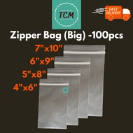 Zipper Bag Clear (Big) (100pcs)/ Plastik Zipper (Besar)/Transparent Zipper Bag/Zip Plastic PE 100pcs