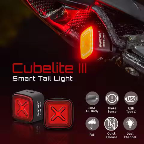 Enfitnix Cubelite III Smart Tail Light Bicycle Brake Warning Light Ultra Bright Rear Light USB Charg