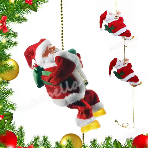 Battery Operated Rope Climbing Santa Claus musical Toys For Christmas Tree Hanging Pendant Ornament 