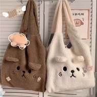 Kawaii Plush Cartoon Cute Shoulder Bag Large Capacity Tote Storage Bag Zipper Shopping Bag Christmas