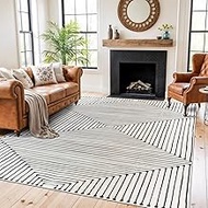 Rugshop Bohemian Stripes Washable Non Slip Area Rug 6' x 9' Ivory