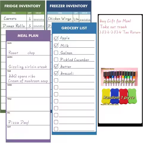 Magnetic White Board Fridge - Dry Erase Meal Planner Refrigerator - Weekly Menu Board, Grocery List,
