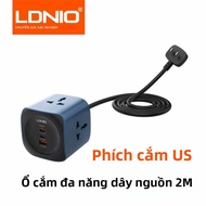 Ổ Điện Đa Năng LDNIO Cube 65W Với Trạm Sạc USB Dây Nối Dài 2M Chống Sét Đầu Cắm UK/US/EU Dùng Cho Hộ