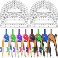 16 Pack Math Compass & Protractor Set Geometry Math 6 Inch Plastic Drawing Compass with Pencils Prot