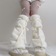 Autumn Winter Cute Y2K Hot Girl Bowknot Leg Cover Warm Furry Girl Lolita Furry Socks Pile Socks